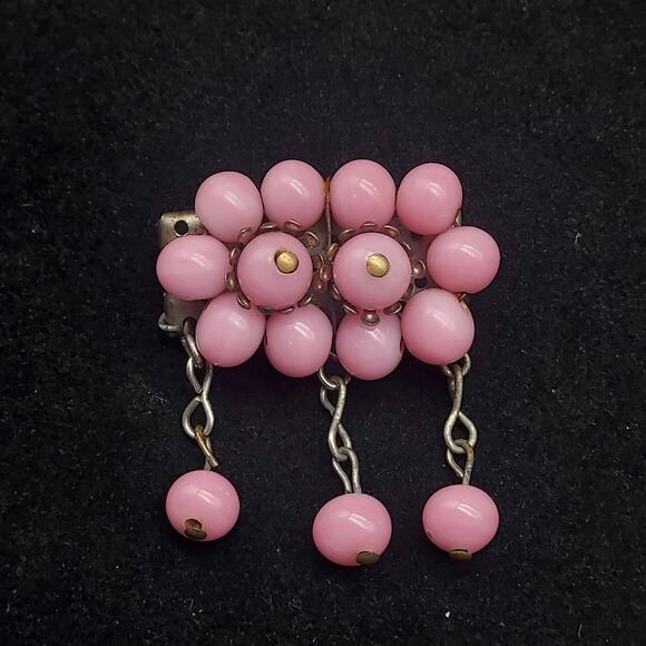 Miriam Haskell Brooch Early 1940s Unsigned Pink Beaded Wired - Picture 1 of 10
